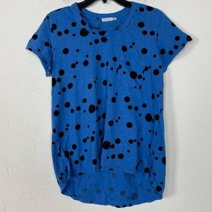Prairie‎ Cotton Shirt Crew Neck Short Sleeve Polka Dot Black Blue Knit Top Tee